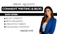 be your professional blog writer comment and beta reader