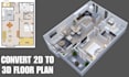 convert 2d floor plan to photorealistic 3d floor plan design rendering autocad