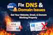 fix dns, domain, mx, spf, dkim and hosting issues
