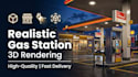 create realistic 3d gas station and convenience store rendering