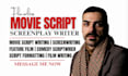 write movie script, screenwriting, screenplay, comedy script or stage play