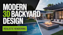 modern 3d backyard  design patio, pool, pergola landscape plan
