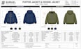 design puffer jacket and hoodie jacket with full tech pack for manufacturing