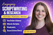 write youtube true crime script documentary movie script podcast scriptwriter