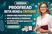 professionally proofread, beta read, ebook,and critique your german ebook,