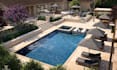 create backyard design, landscape design, garden with pool, patio, 3d rendering