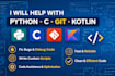 help with python c git and kotlin tasks