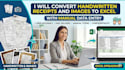 convert handwritten receipts and image data into excel manually