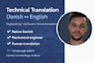 translate technical danish and english content