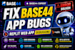 fix base44 app bugs, debug base44 replit web app issues
