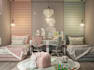 function playful kids bedroom,twins bedroom layout,luxury bathroom, 3d rendering