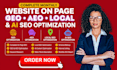 do complete monthly website on page GEO, aeo, fix local gmb ai SEO optimization