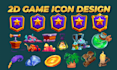 do 2d game art props icons object menu skill ui elements assets game items pack
