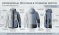 create a factory ready fashion tech pack, clothing tech pack and technical flats