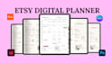 format design a minimalist digital etsy planner, hyperlinked planner calender