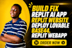 build fix replit ai app replit website deploy lovable base44, replit webapp