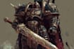 create warhammer battle banner in action scene style