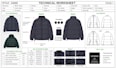design bomber jacket puffer jacket tech pack flat sketch and cad  manufacturing