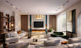 3d uptown basement interior,open plan layout, wall art decor,workout area design