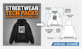 create a professional streetwear tech pack and technical flats