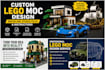 design custom lego moc, 3d models with bricklink studio files and instructions