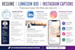 write resume, linkedln bio and instagram captions