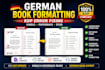 do german book formatting, kdp error fixing, kindle and paperback formatting