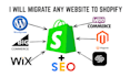 migrate wordpress to shopify, wix website to shopify or squarespace to shopify