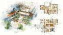 draw building and interior floor plans in watercolor