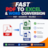 convert PDF to excel, PDF to word and do any data entry work