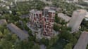 render 3d high rise apartment,master planning,active storefronts,blueprint tower
