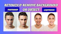 retouch face remove background objects and turn photo into sketch effect