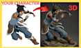 convert your 2d character, fursona oc anime oc to printable 3d model with render