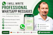 write professinal whatsapp messages and business replis