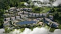 skp 3d real estate development, hillside mansion render, masterplan aerial view