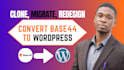 migrate base44 to wordpress, convert base44 to wordpress, fix bugs integration