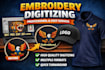 convert logo into embroidery digitizing file dst pes jef emb in 1 hour, patch