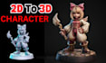create 3d character model from 2d concept art sculpt render stl 3d print