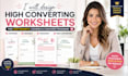 design high converting worksheet for lead magnets, courses and coaching programs