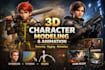 build 3d character model with texture rigging and animation
