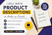 write product descriptions in arabic or french