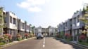 visualize modern row housing, townhouse development, residential township render