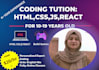teach HTML js javascript react coding for beginners via zoom