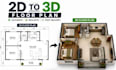 convert 2d floor plan to 3d rendering with 3ds max for real estate projects