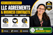 draft llc operating agreements, partnership, nda and business contracts