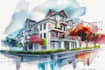 create a custom painted watercolor house portrait