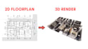 do a 3d render video floorplan from a 2d drawing