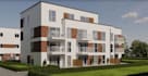 reframe 3d apartment exterior, german house, cgi building render, brick facade