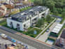 3d architectural rendering, modern residential apartment, cgi aerial view design