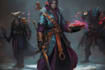 draw dark fantasy character with intense mood